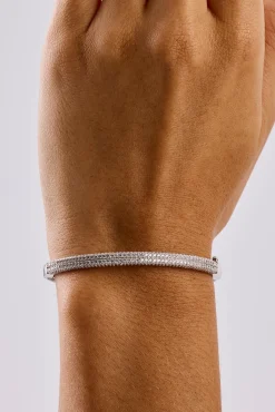 Iced Double Row Tennis Bangle - 4mm - White