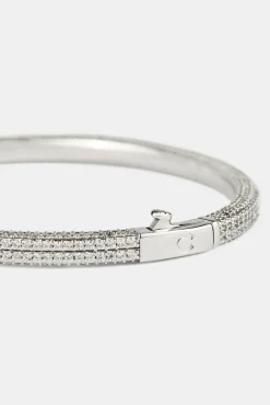 Iced Double Row Tennis Bangle - 4mm - White