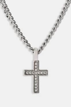 Iced Drop Cross Cuban Necklace - 3mm - White
