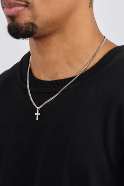 Iced Drop Cross Cuban Necklace - 3mm - White
