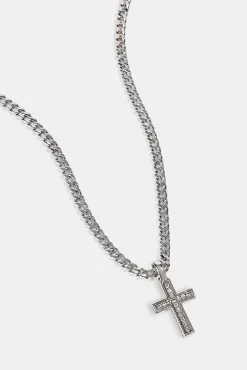 Iced Drop Cross Cuban Necklace - 3mm - White