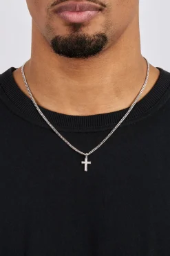 Iced Drop Cross Cuban Necklace - 3mm - White