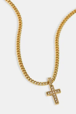 Iced Drop Cross Cuban Necklace - 5mm - Gold