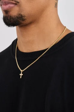 Iced Drop Cross Cuban Necklace - 5mm - Gold