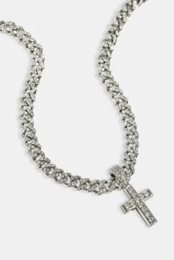 Iced Drop Cross Iced Cuban Necklace - 5mm