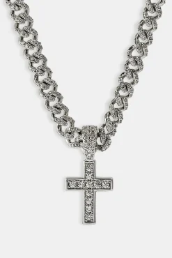 Iced Drop Cross Iced Cuban Necklace - 5mm