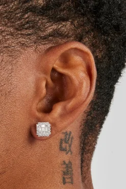 Iced Edge Baguette Cluster Stud Earrings - 8mm