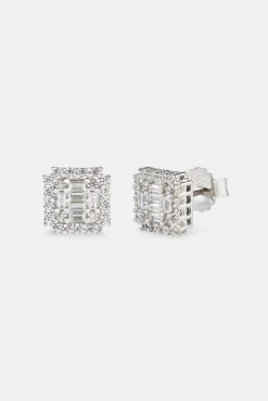 Iced Edge Baguette Cluster Stud Earrings - 8mm