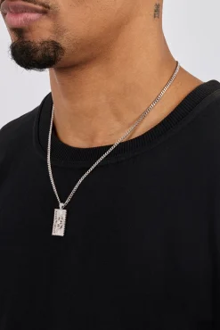 Iced Edge Motif Tag Micro Pendant Necklace - 15mm - White