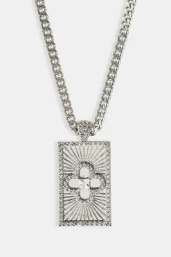Iced Edge Motif Tag Micro Pendant Necklace - 15mm - White