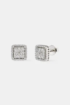 Iced Edge Square Stud Earrings - 8mm