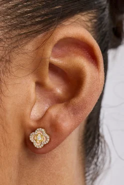 Iced Enamel Stud Earrings - 10mm - Gold