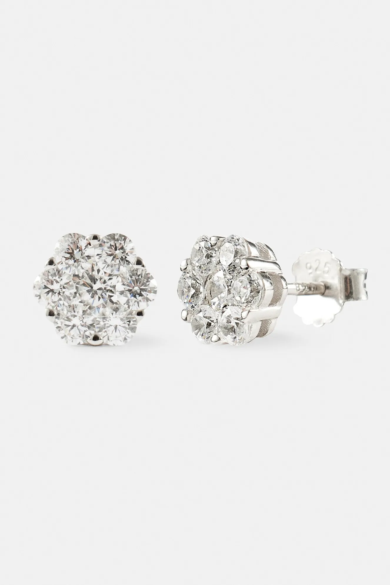 Iced Floral Stud Earrings - 8mm - White