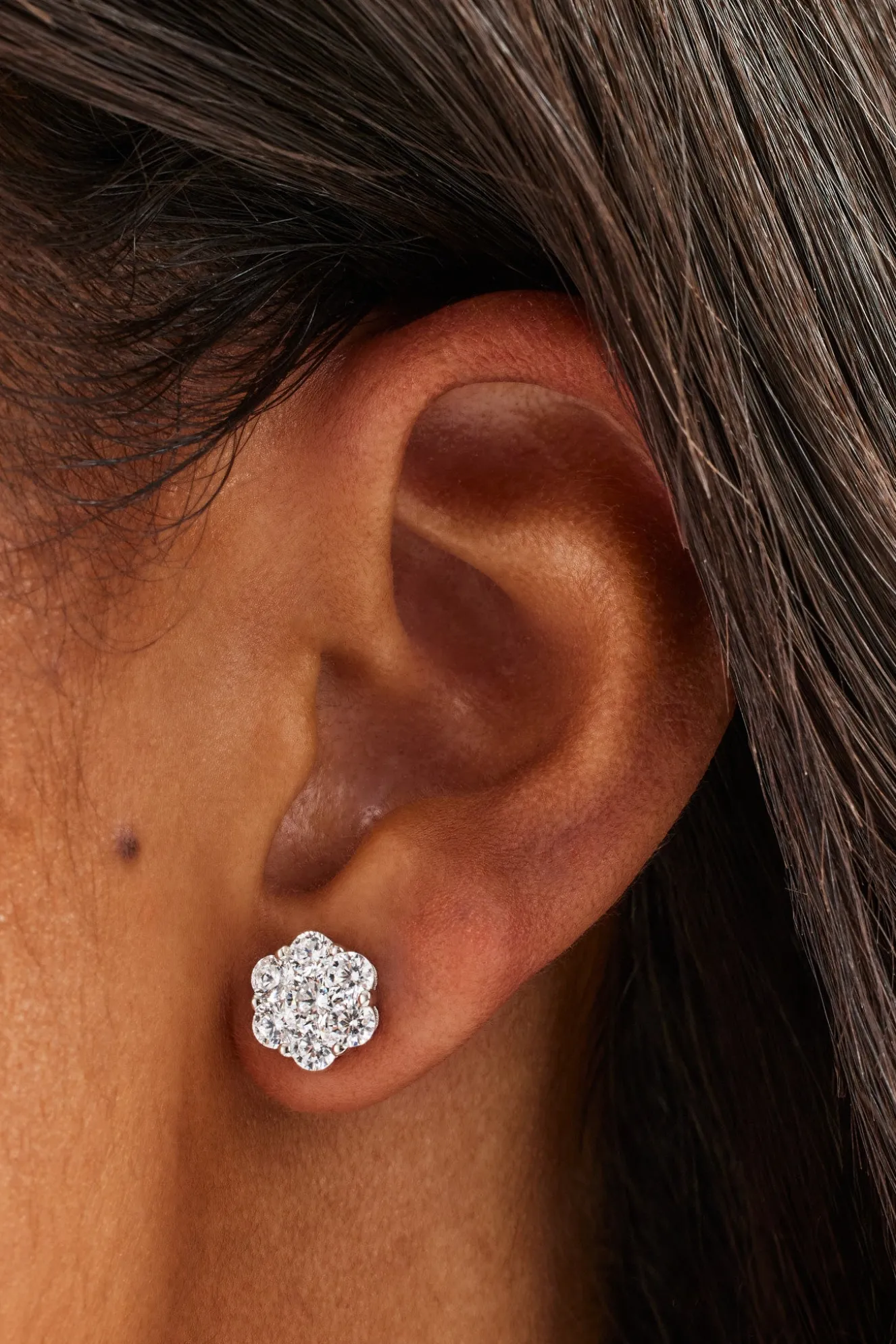 Iced Floral Stud Earrings - 8mm - White