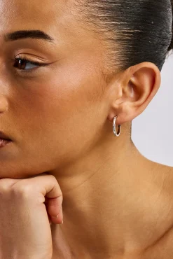 Iced Gemstone Hoop Earrings - 20mm - White