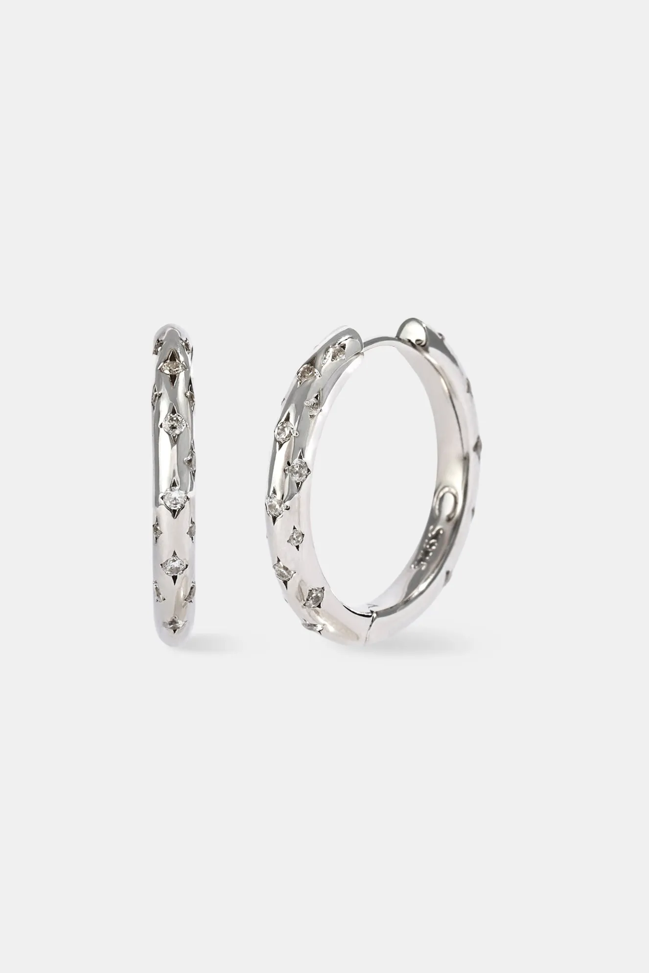 Iced Gemstone Hoop Earrings - 20mm - White