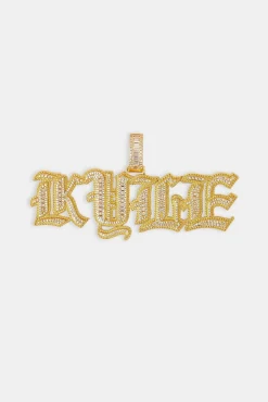 Iced Gothic Font Letter Pendant - 25mm - Gold
