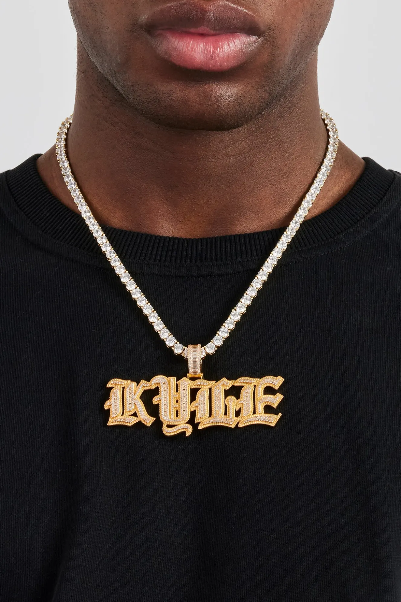 Iced Gothic Font Letter Pendant - 25mm - Gold
