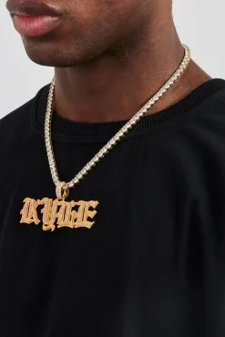 Iced Gothic Font Letter Pendant - 25mm - Gold