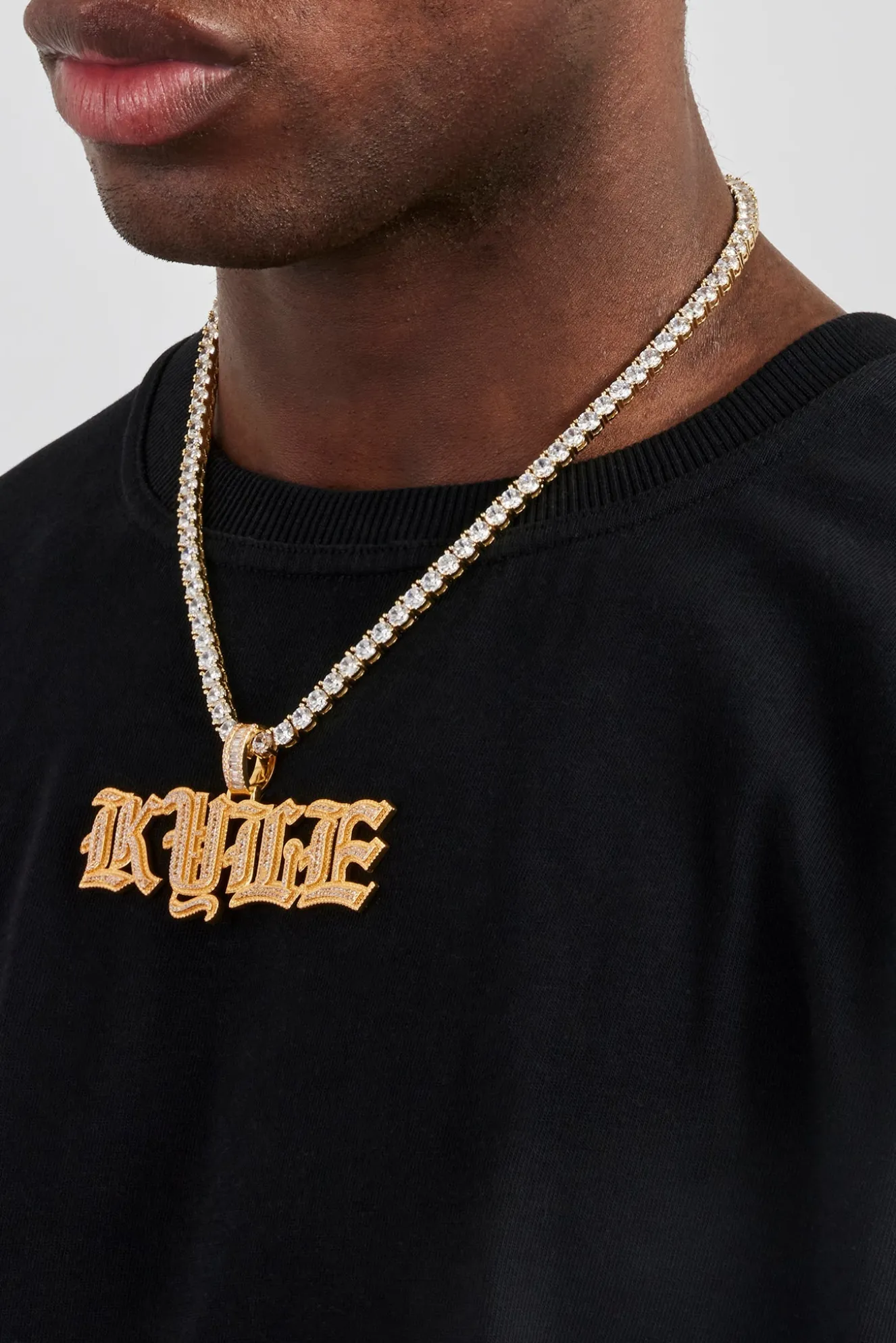 Iced Gothic Font Letter Pendant - 25mm - Gold