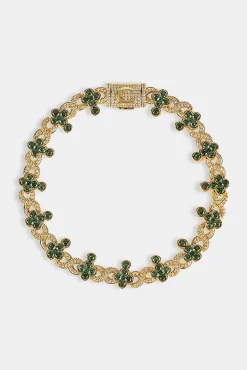 Iced Green Cross Infinity Link Bracelet - 10mm