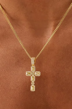 Iced Green Gemstone Cross Cuban Necklace - 40mm