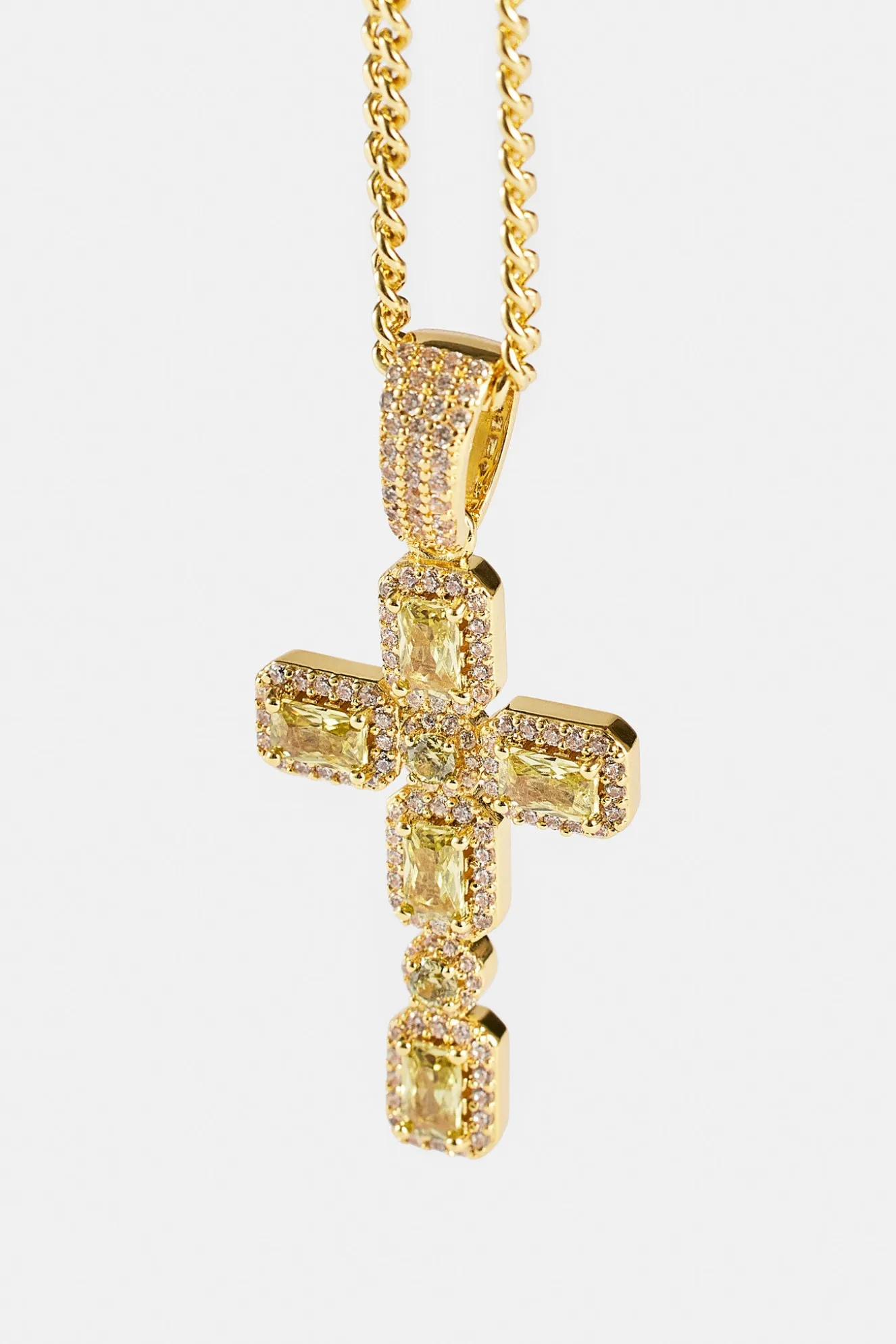 Iced Green Gemstone Cross Cuban Necklace - 40mm