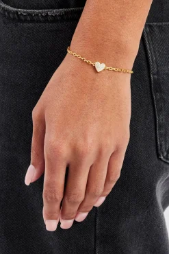 Iced Heart Charm Rolo Bracelet - 8mm