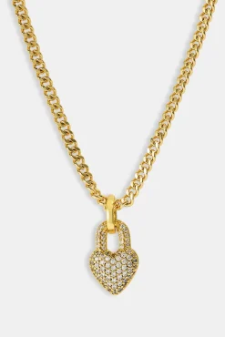 Iced Heart Pendant Necklace - 15mm - Gold