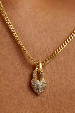 Iced Heart Pendant Necklace - 15mm - Gold