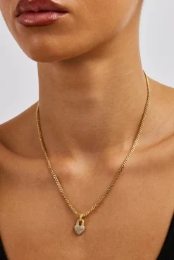 Iced Heart Pendant Necklace - 15mm - Gold
