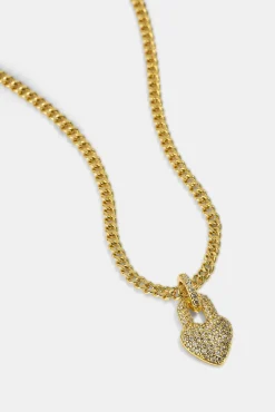 Iced Heart Pendant Necklace - 15mm - Gold