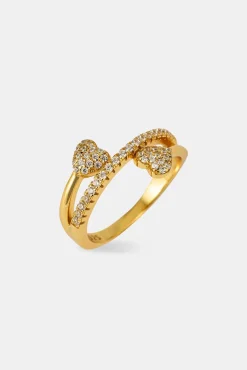Iced Heart Twist Ring - 6mm - Gold