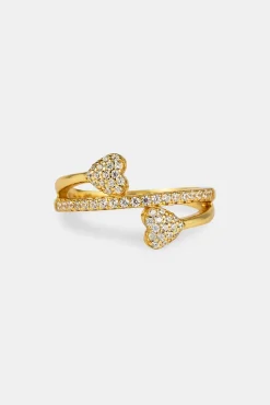 Iced Heart Twist Ring - 6mm - Gold