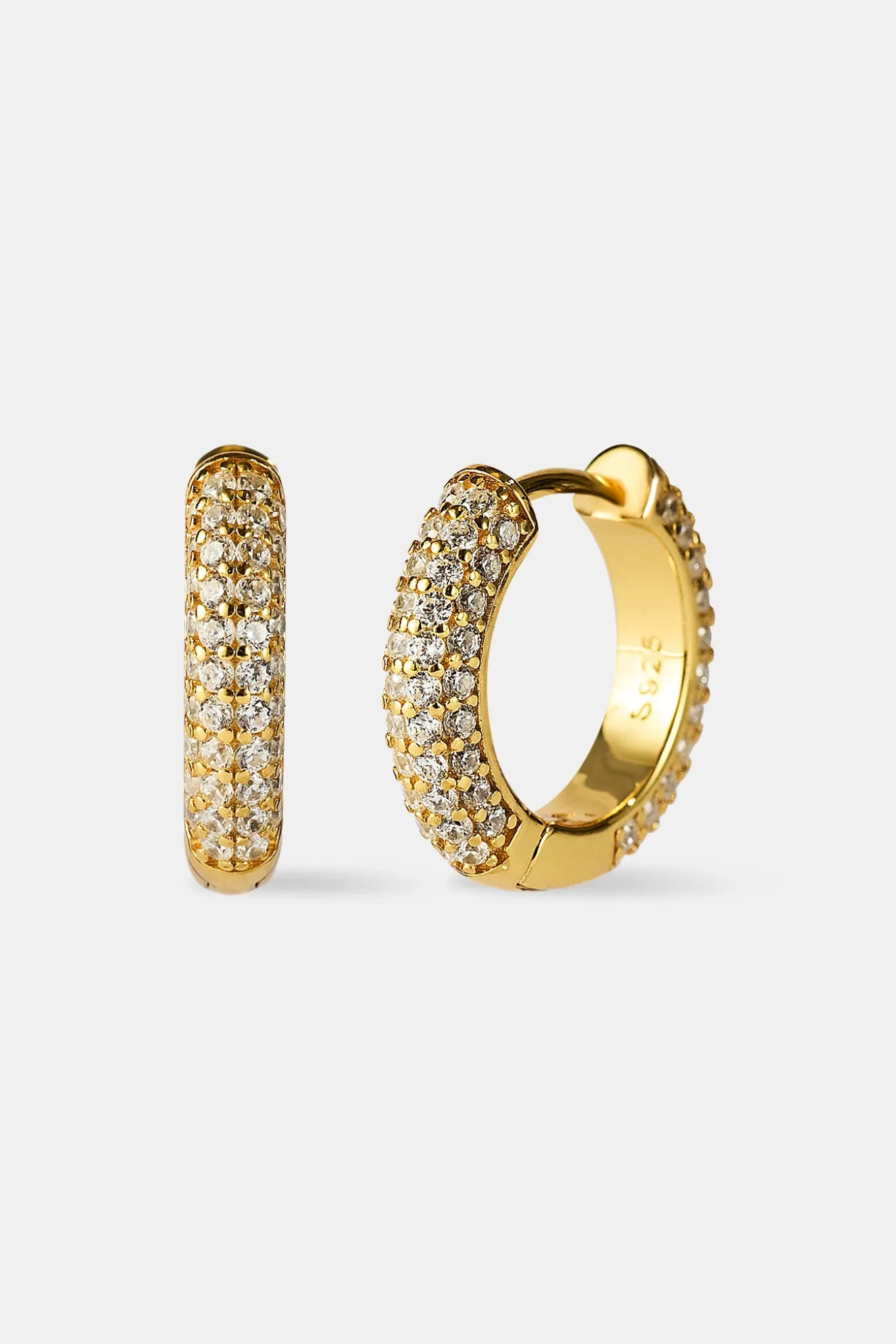 Iced Hoop Earrings - 15mm - Gold