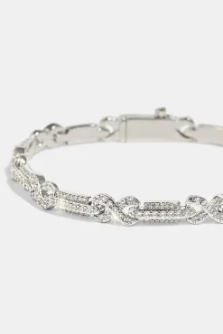 Iced Infinity Rectangle Link Bracelet - 6mm - White