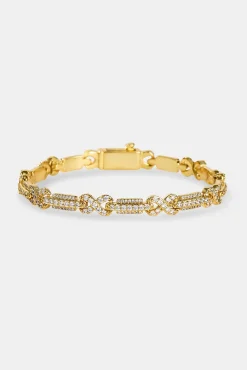 Iced Infinity Rectangle Link Bracelet - 6mm - Gold