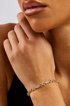 Iced Infinity Rectangle Link Bracelet - 6mm - Gold