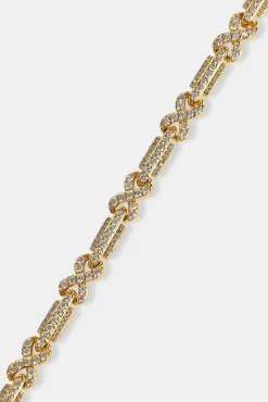 Iced Infinity Rectangle Link Bracelet - 6mm - Gold