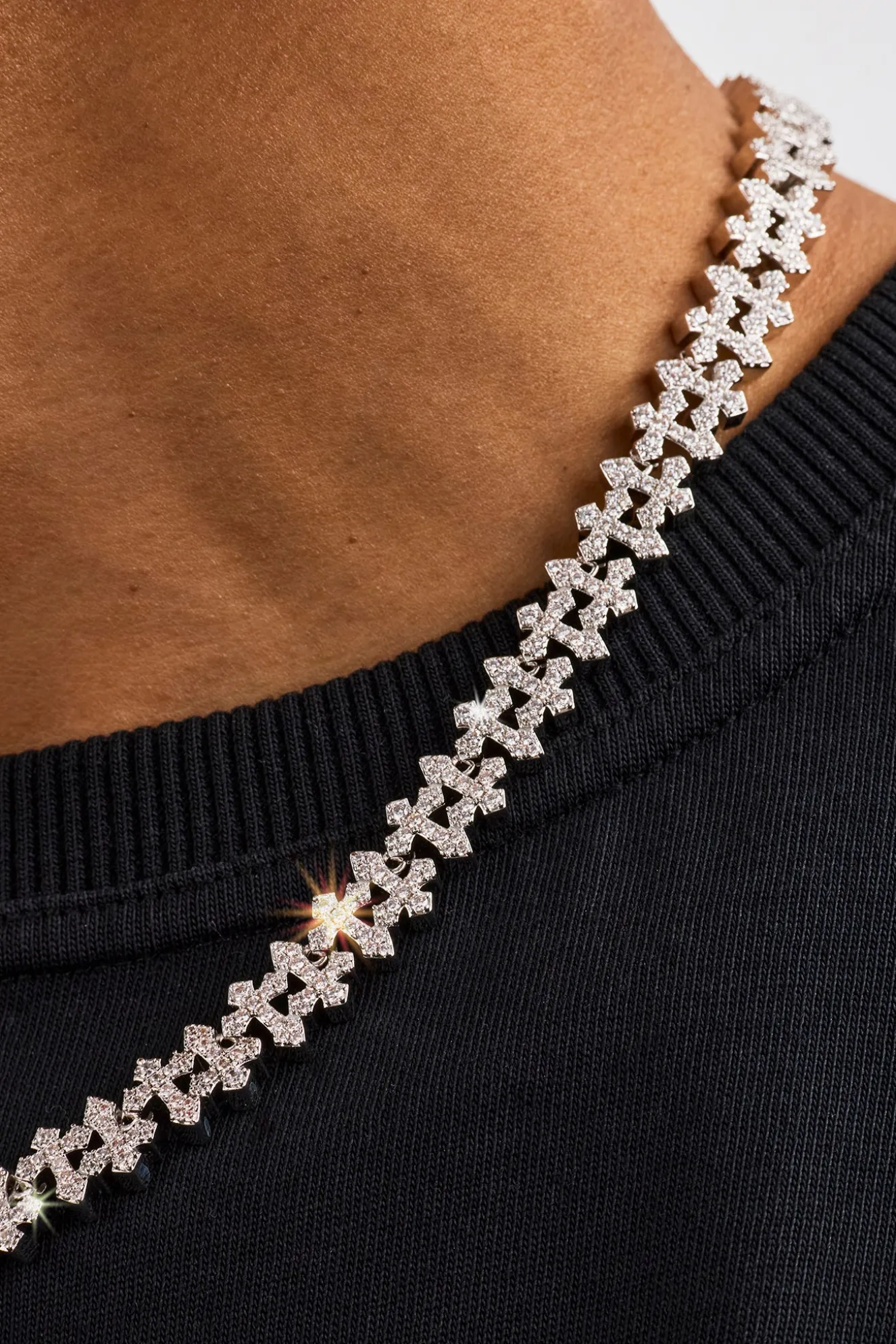 Iced Micro Cross Chain - 10mm - White