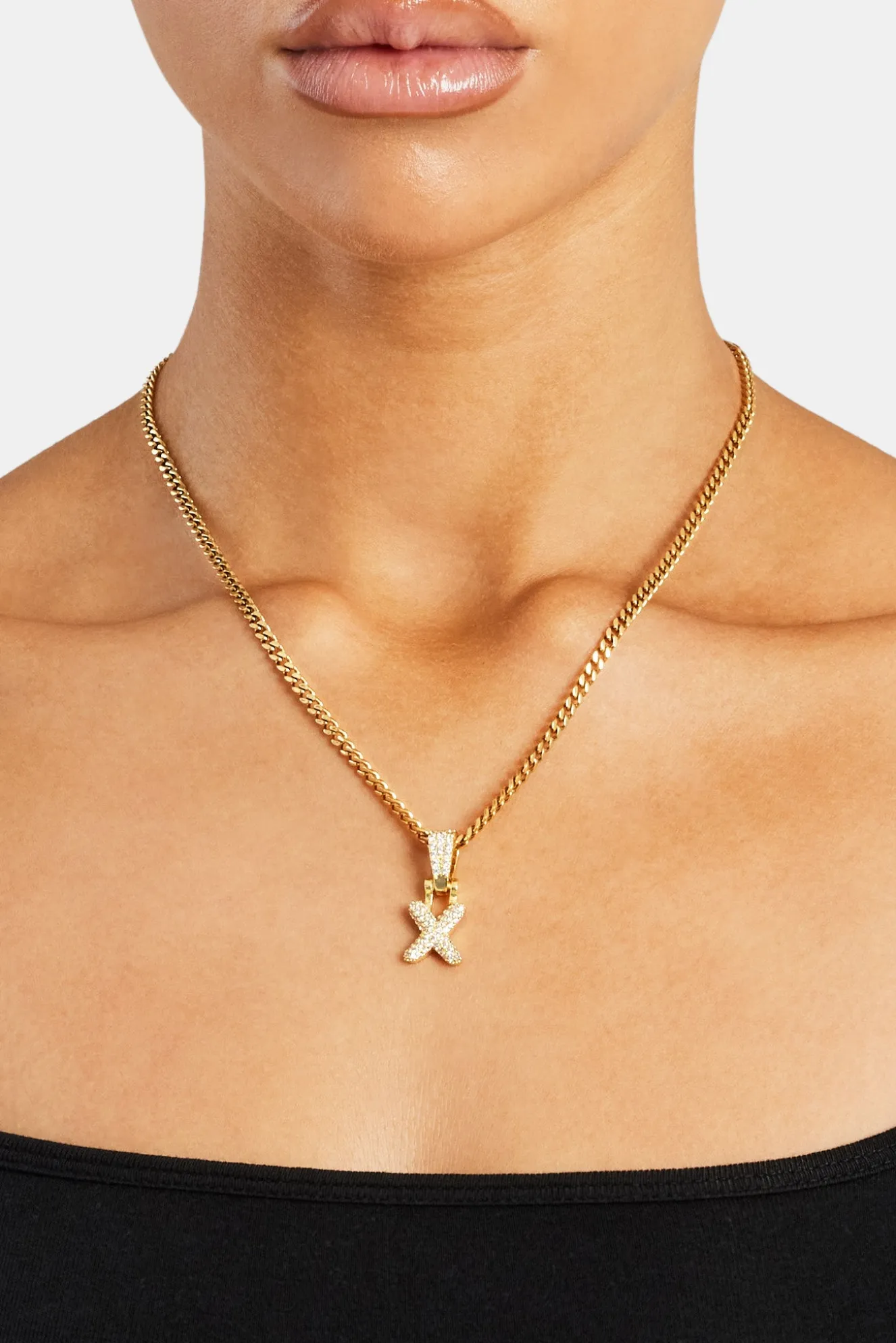 Iced Mini Bubble Pendant & Micro Cuban Chain - Gold