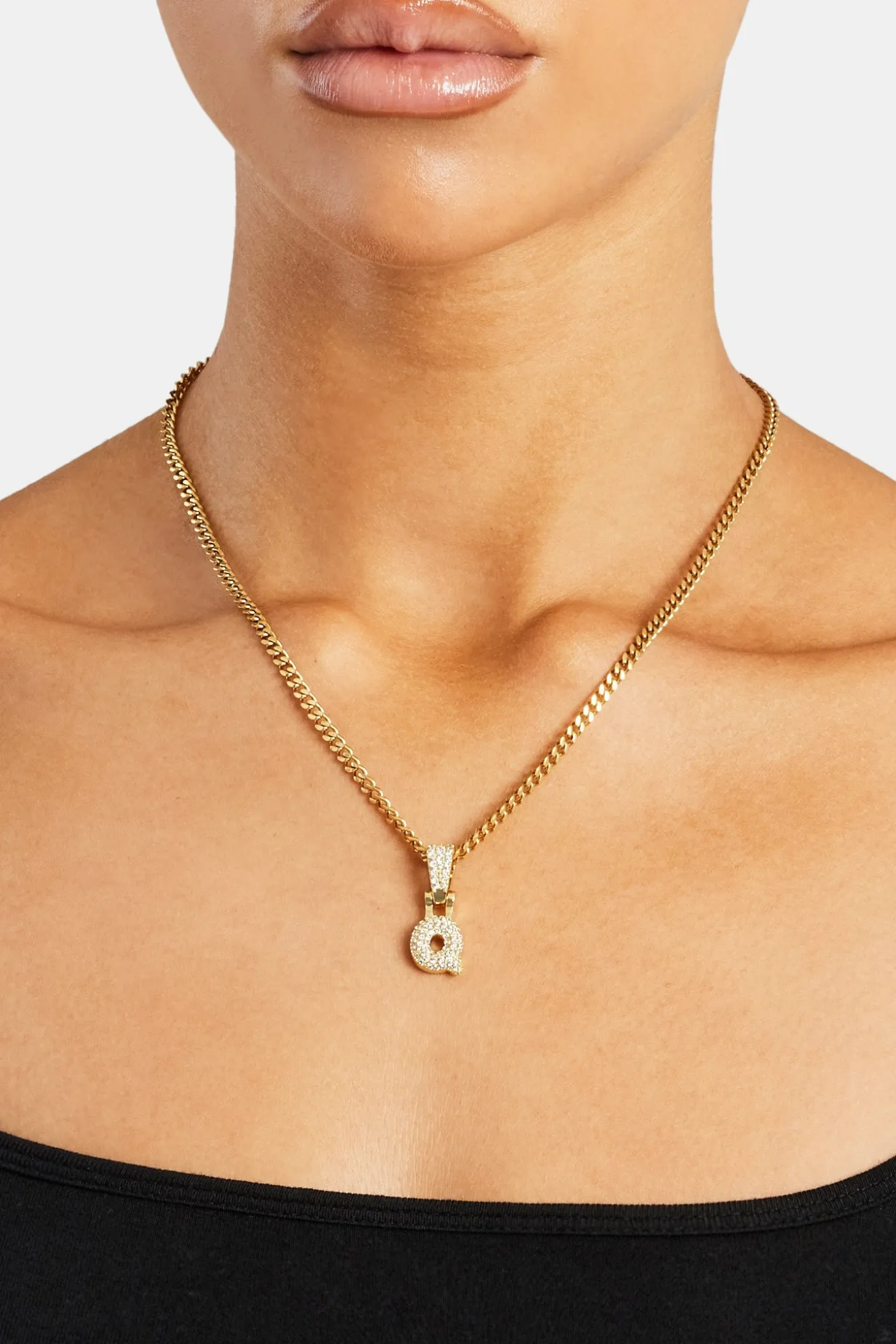 Iced Mini Bubble Pendant & Micro Cuban Chain - Gold