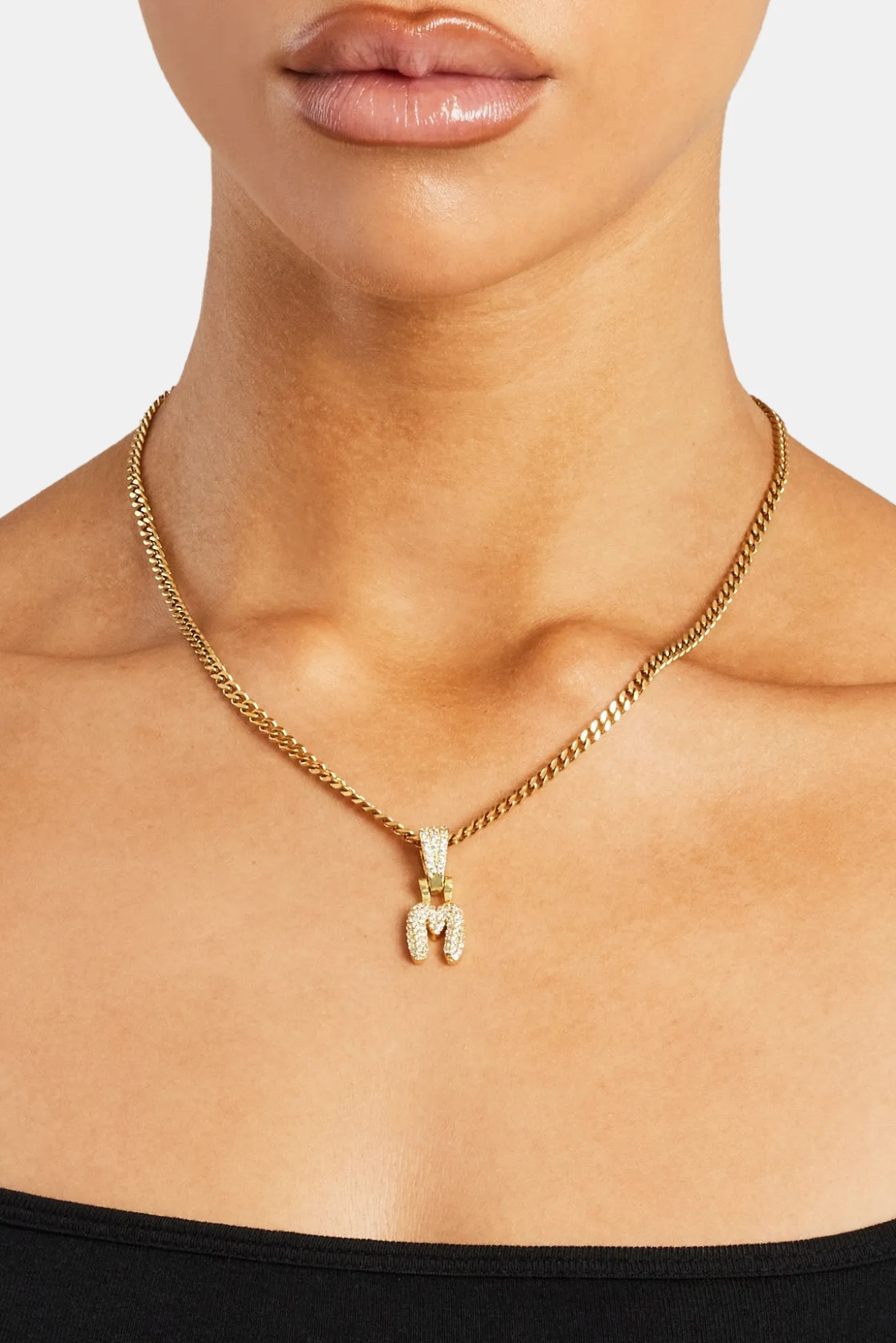 Iced Mini Bubble Pendant & Micro Cuban Chain - Gold
