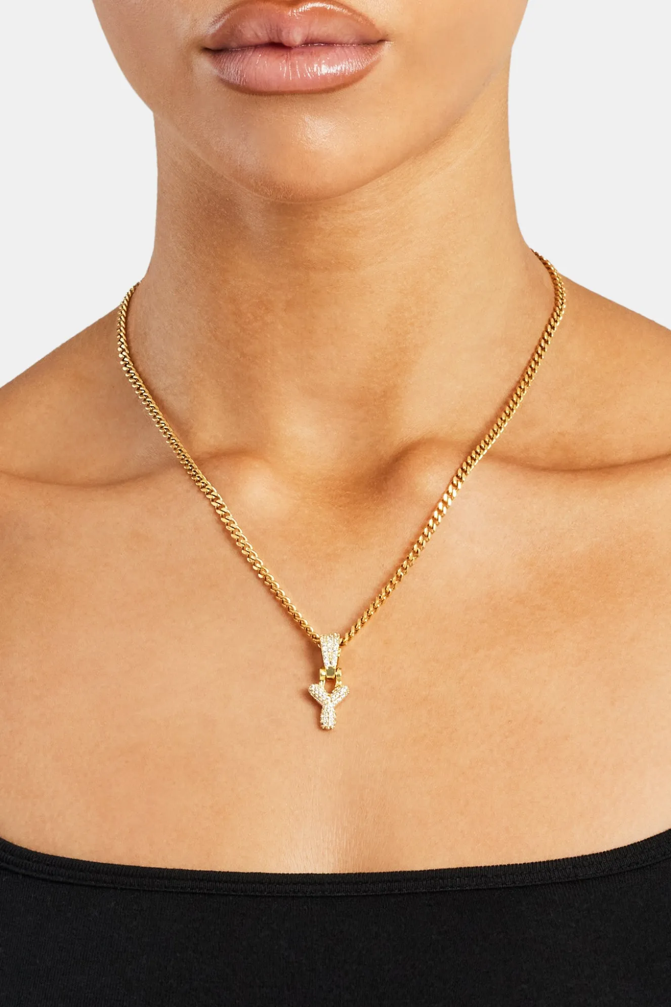 Iced Mini Bubble Pendant & Micro Cuban Chain - Gold