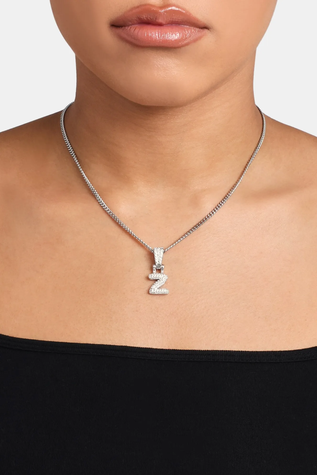 Iced Mini Bubble Pendant & Micro Cuban Chain - White