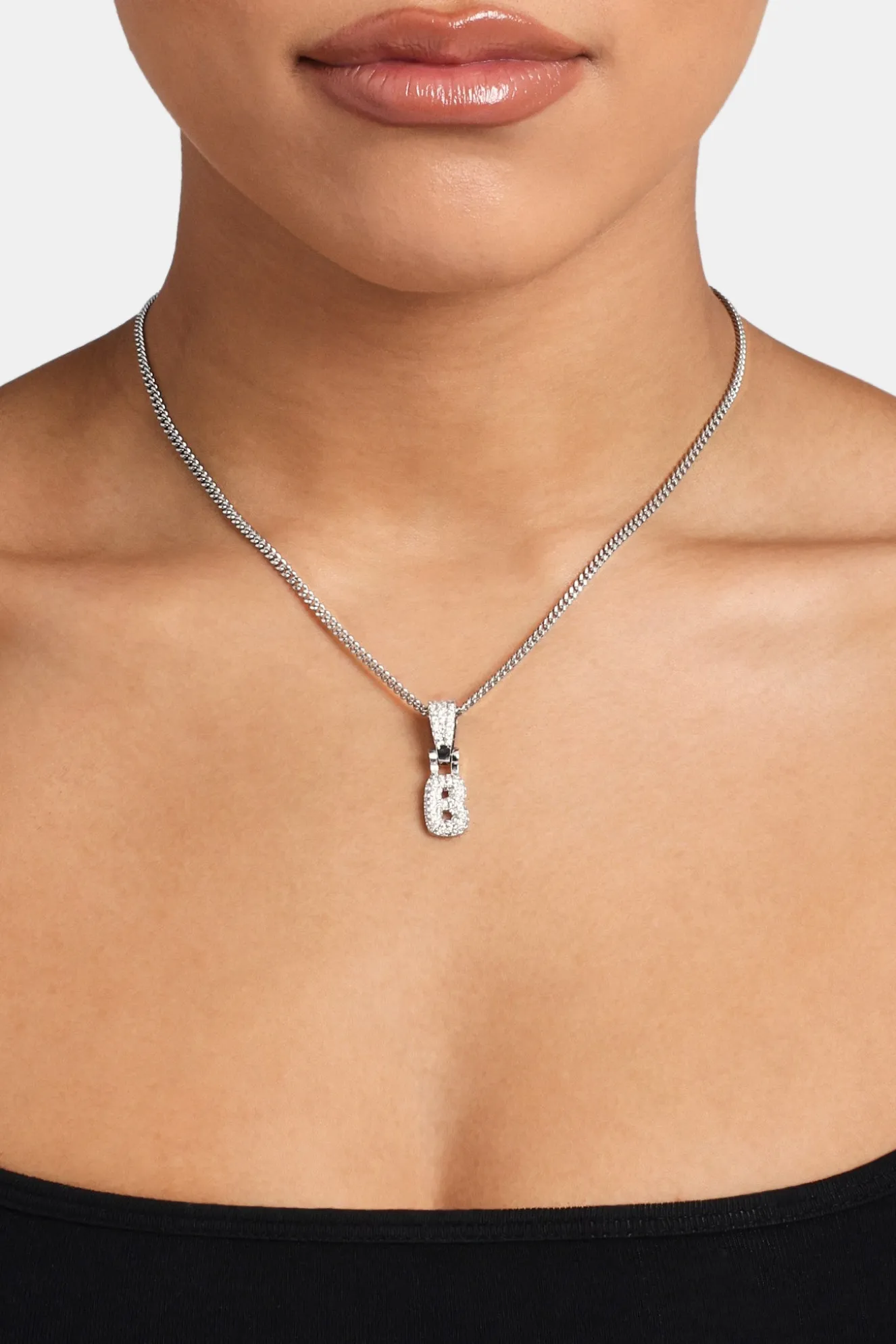 Iced Mini Bubble Pendant & Micro Cuban Chain - White