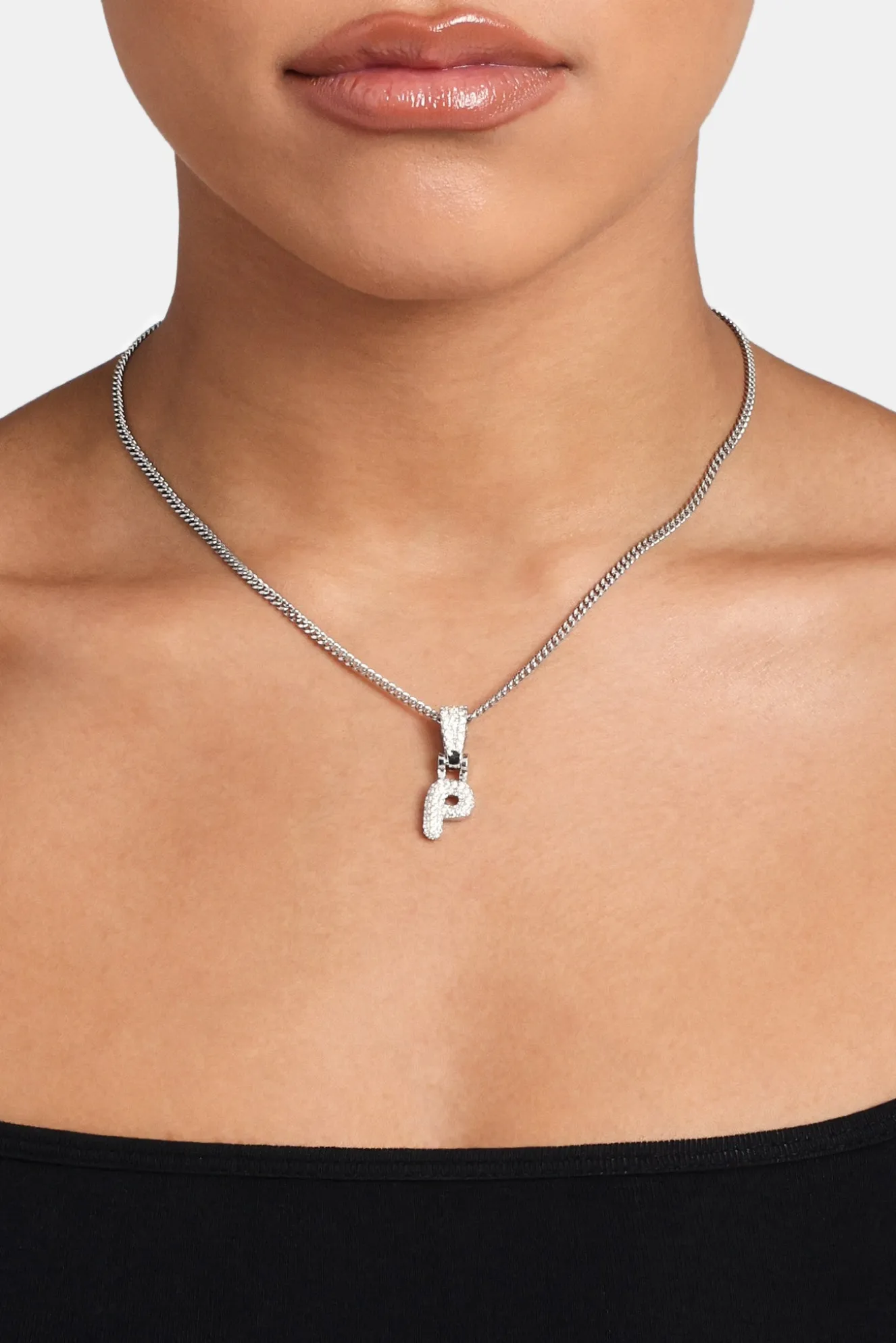 Iced Mini Bubble Pendant & Micro Cuban Chain - White