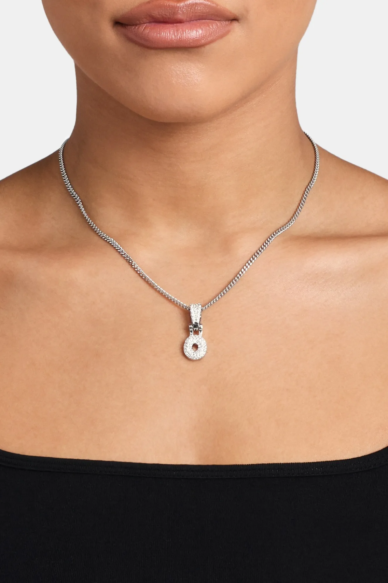 Iced Mini Bubble Pendant & Micro Cuban Chain - White