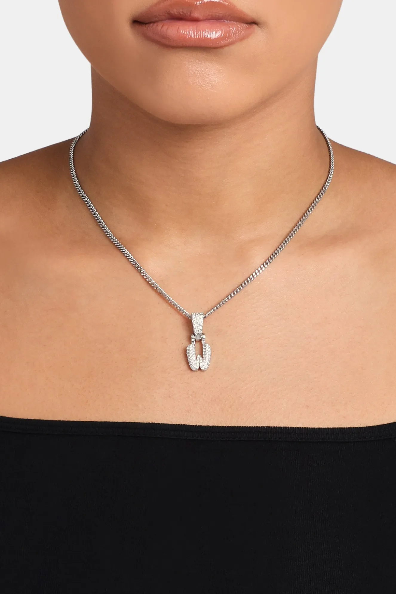 Iced Mini Bubble Pendant & Micro Cuban Chain - White