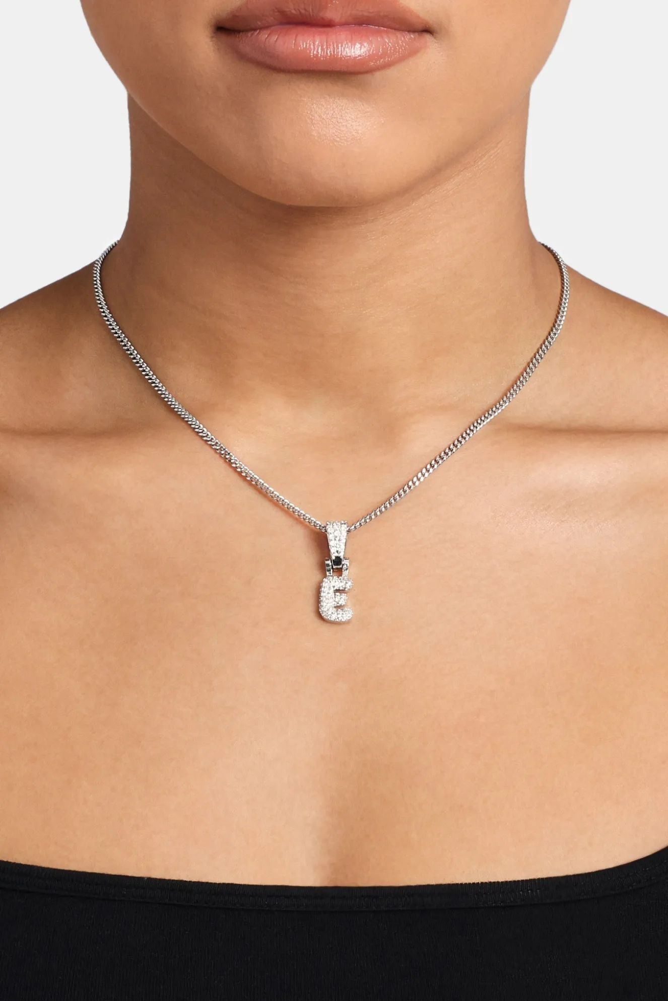 Iced Mini Bubble Pendant & Micro Cuban Chain - White